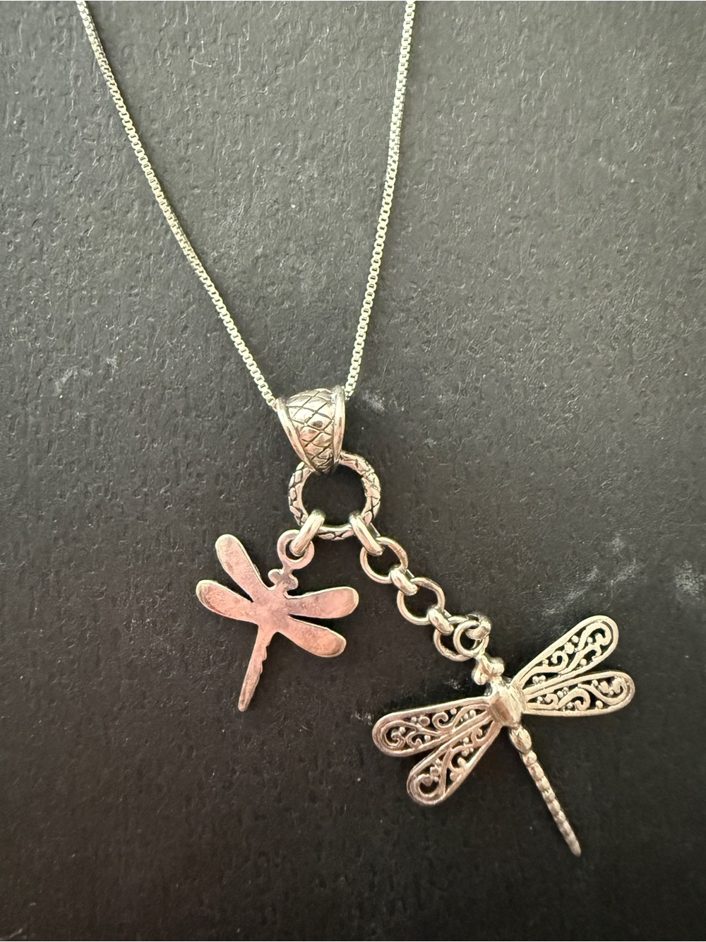 Artisan Handmade 925 Sterling Double Dragonfly Artisan Pendant Necklace 17”